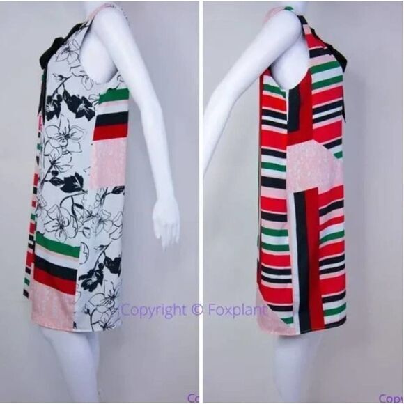 NEW SLNY floral print tie neck color block sleeveless dress, women's size 16W - Picture 6 of 16